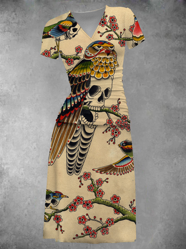 Women's Owl Sugar Skull Midi Dress