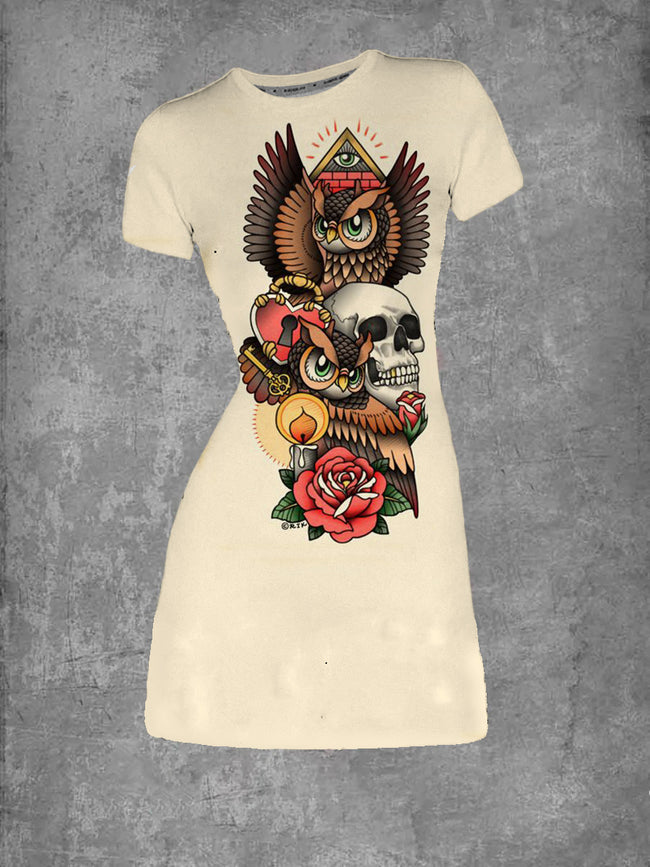 Sugar Owl Skull Neck T-Shirt Dress