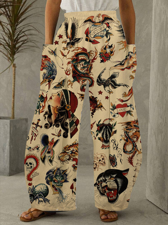 Women's Vintage Sailor Jerry Tattoo Print Pants