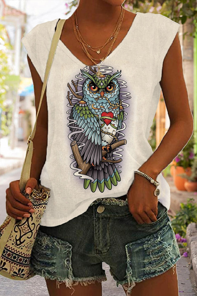 Vintage Owl Print Tank Top