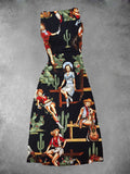 Women's Western Cowgirl Print Maxi Dress
