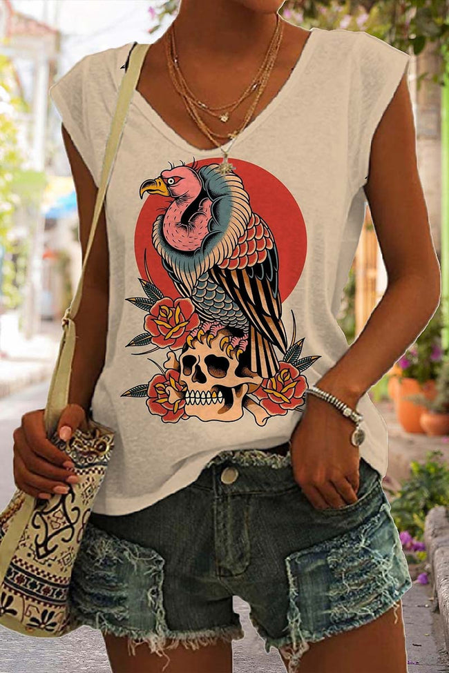 Women's Vintage Eagle Skull Print Tank Top