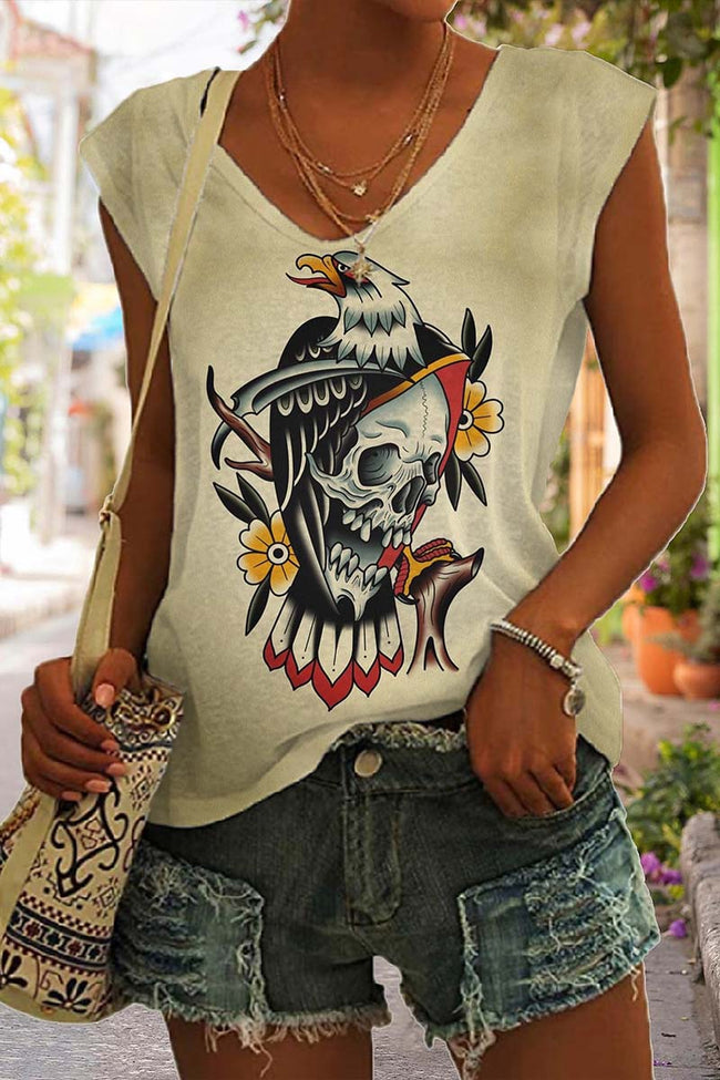 Women's Vintage Eagle Skull Print Tank Top