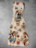 Women's  Vintage Mermaid Print Maxi Dress