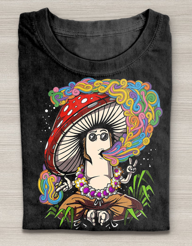 Retro Hippie Magic Mushroom Art Pattern Printed Casual Short Sleeve T-Shirt