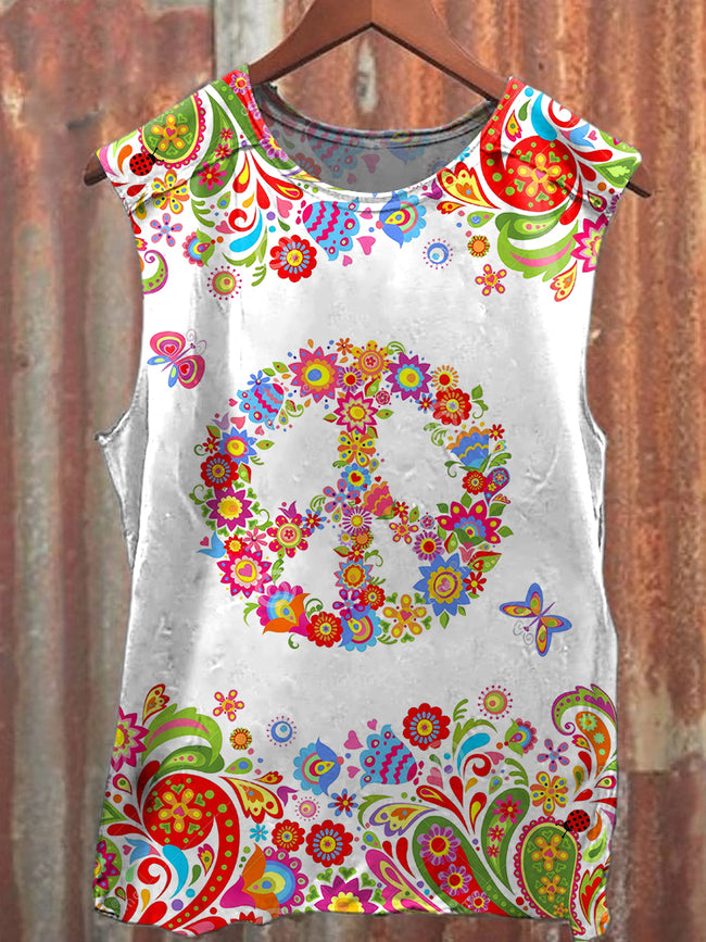 Unisex Vintage Hippie Flower Print Tank Top