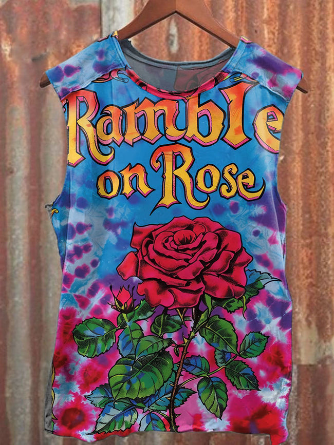 Unisex Vintage Hippie Ramble on Rose Print Tank Top