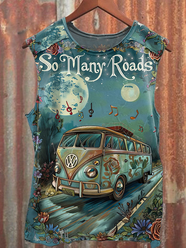 Unisex Vintage Hippie So Many Roads Print Tank Top