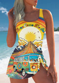 Women’s Retro Hippie Print One Piece Swimdress