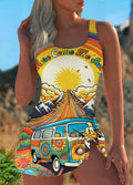 Women’s Retro Hippie Print One Piece Swimdress