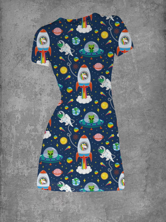 Women's Outer Space Crew Neck T-Shirt Dress
