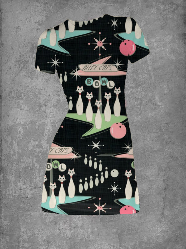 Women's Alley Cats Printed Crew Neck T-Shirt Dress