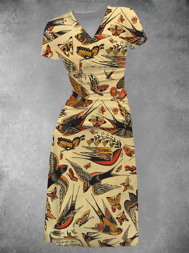 Women's Traditional Tattoo Midi Dress