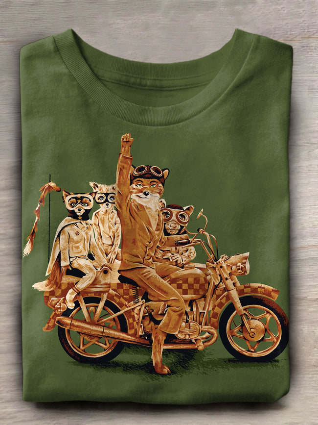 Retro Mr Fox Print Crew Neck T-shirt