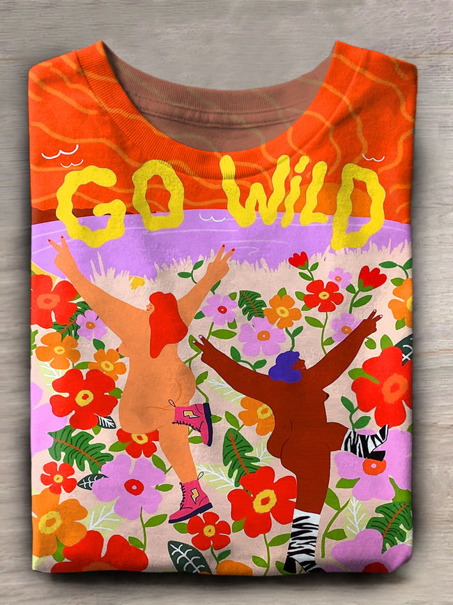 Retro Go Wild Print Crew Neck T-shirt