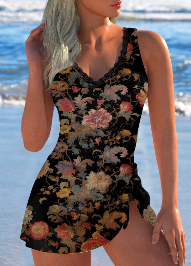 Women’s Retro flowers Print One Piece Swimdress