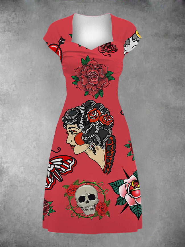Women's Vintage Pin up Patchwork Casual Midi Dress