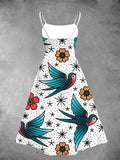 Women's Vintage Swallow Print Graphic Two-Piece Dress