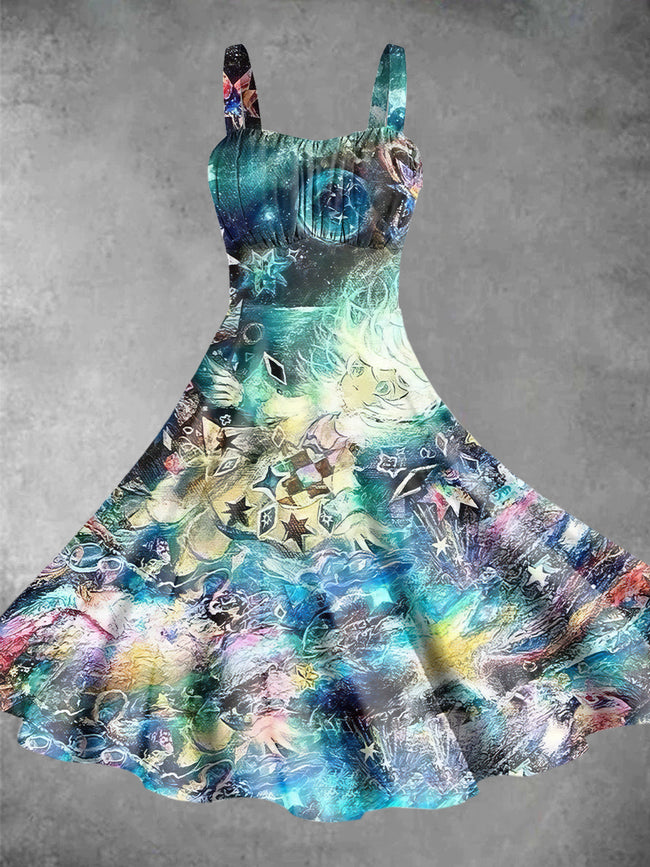 Vintage Stars Print Backless Dress