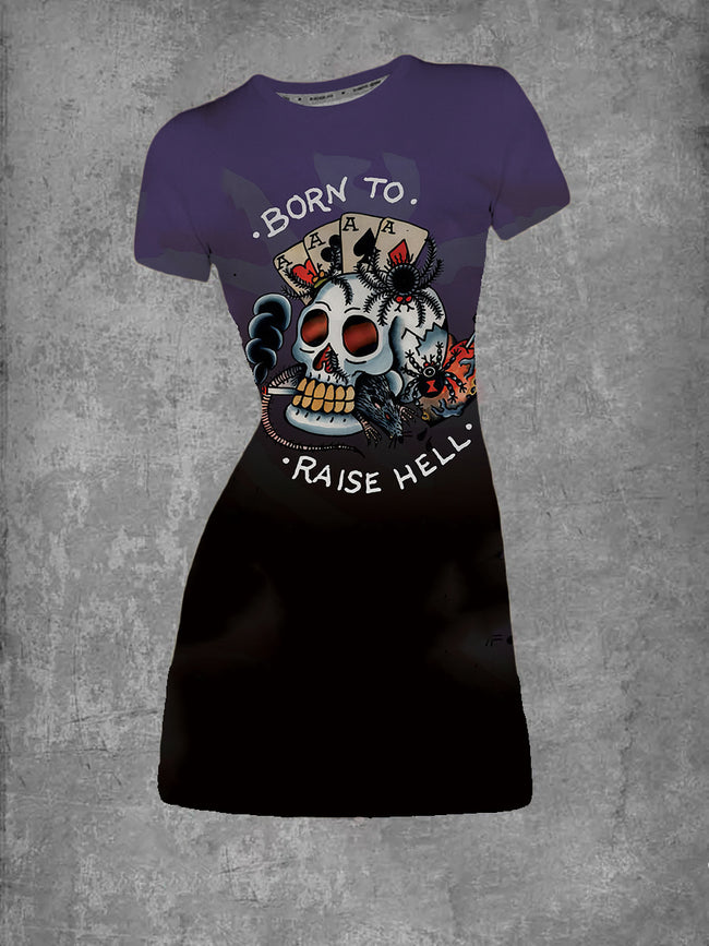 Women's Tattoo Print Crew Neck T-Shirt Dress