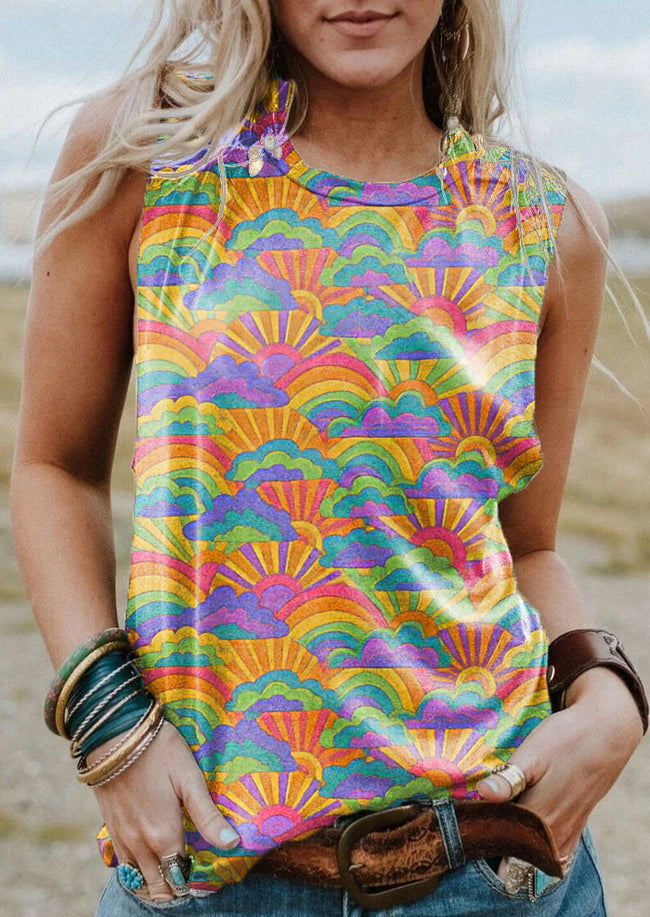 Women's Vintage Hippie Flower Printed Tank Top