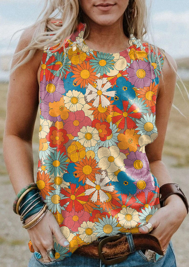 Women's Vintage Hippie Flower Printed Tank Top