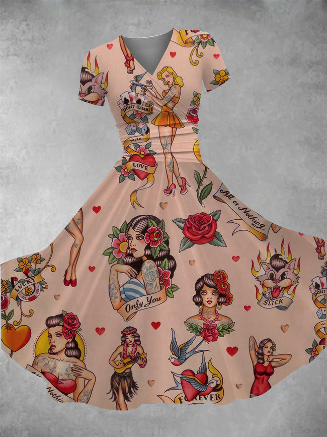 Women's Old School Tattoo Print Maxi Dress