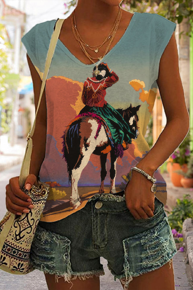 Women's Vintage Cowgirl Printed Sleeveless Tank Top