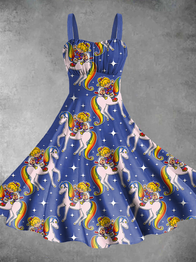 Vintage 80s Cartoon Print Backless Dress