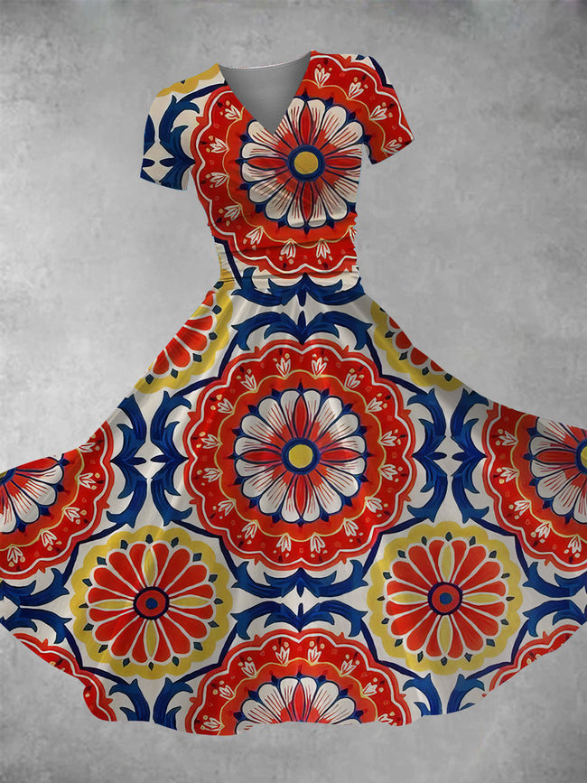 Women's Sicilian Pattern Print Maxi Dress