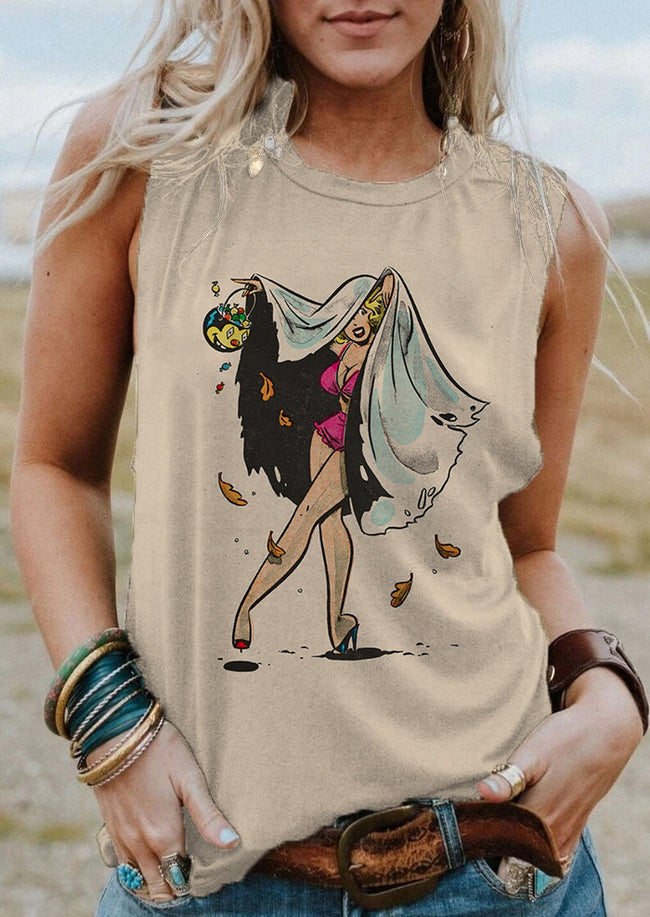 Vintage Halloween Pinup Girl Print Tank Top