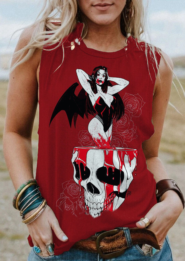 Vintage Halloween Pinup Girl Print Tank Top