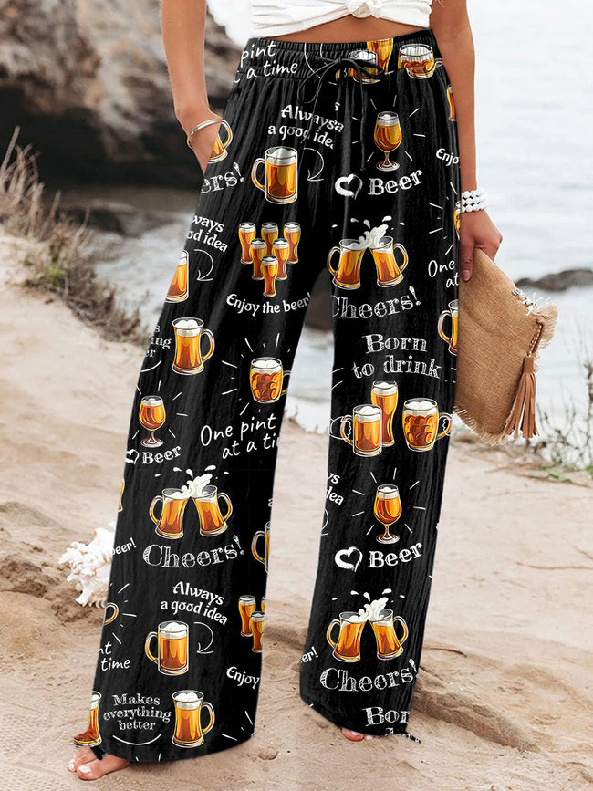 Women's Vintage Born To Drink  Printed Casual Pants