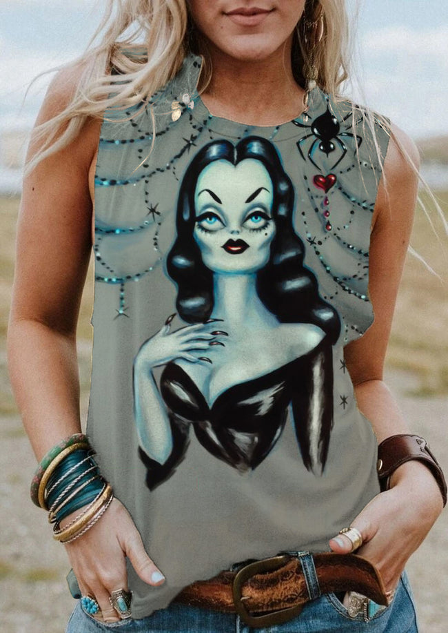 Vintage Halloween Vampire Print Tank Top