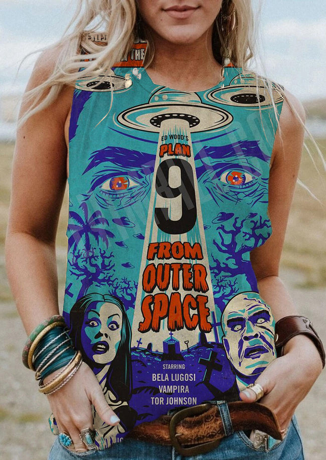 Vintage Halloween Outer Sapce Print Tank Top