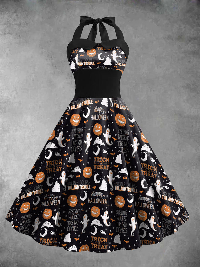 Women's Halloween Goast Print Casual Midi Dress