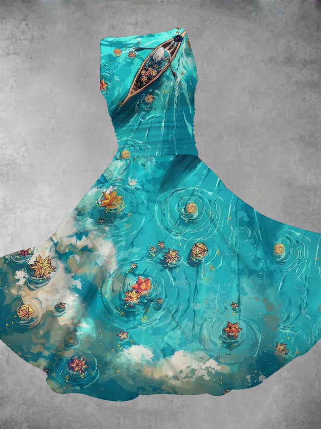 Women's Blue Print Maxi Dress