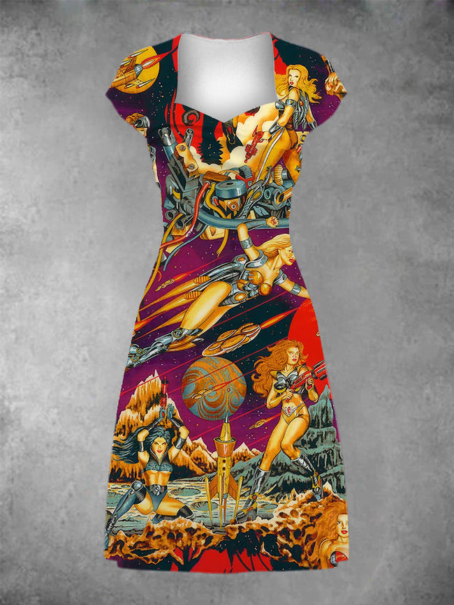 Women's Astronaut Girl Patchwork Casual Midi Dress