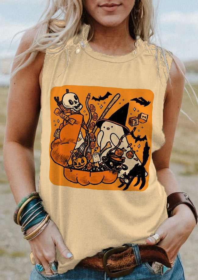 Vintage Halloween Ghost Brew Print Tank Top