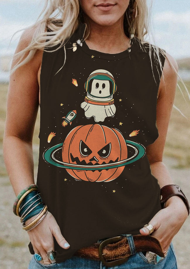 Vintage Halloween Alien Ghost Print Tank Top