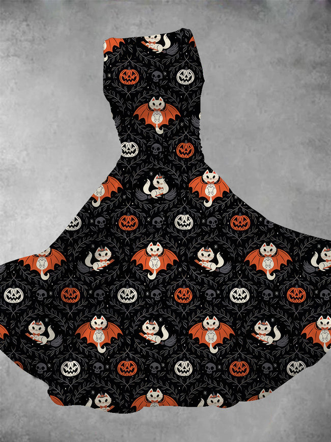 Women's Halloween Cat Bat Maxi Dress