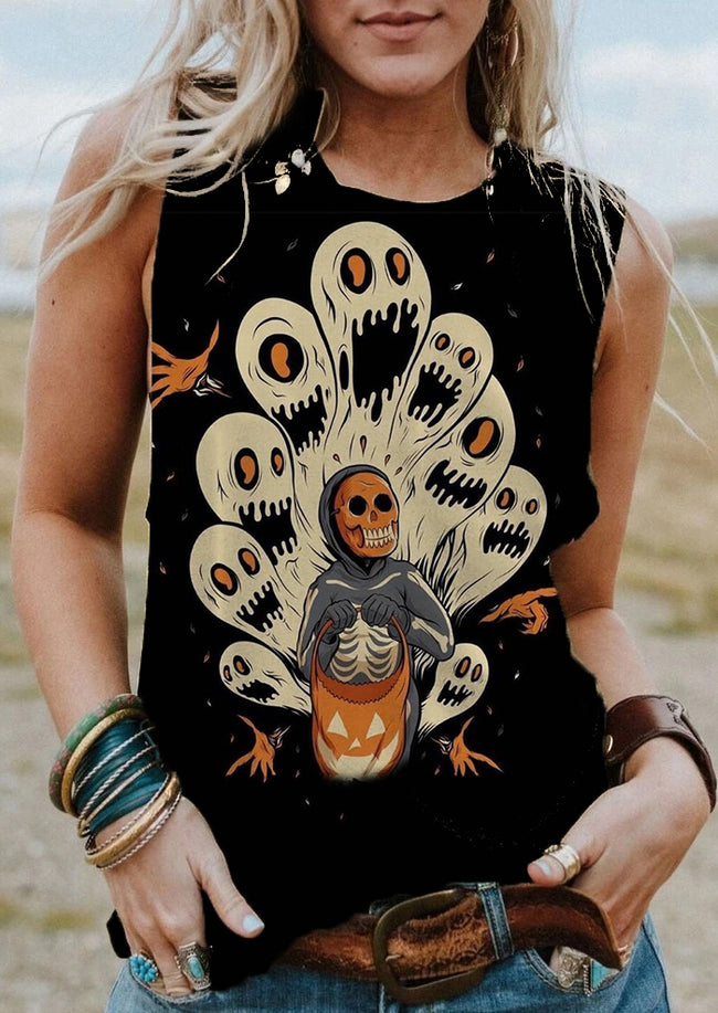 Vintage Halloween Ghost Print Tank Top