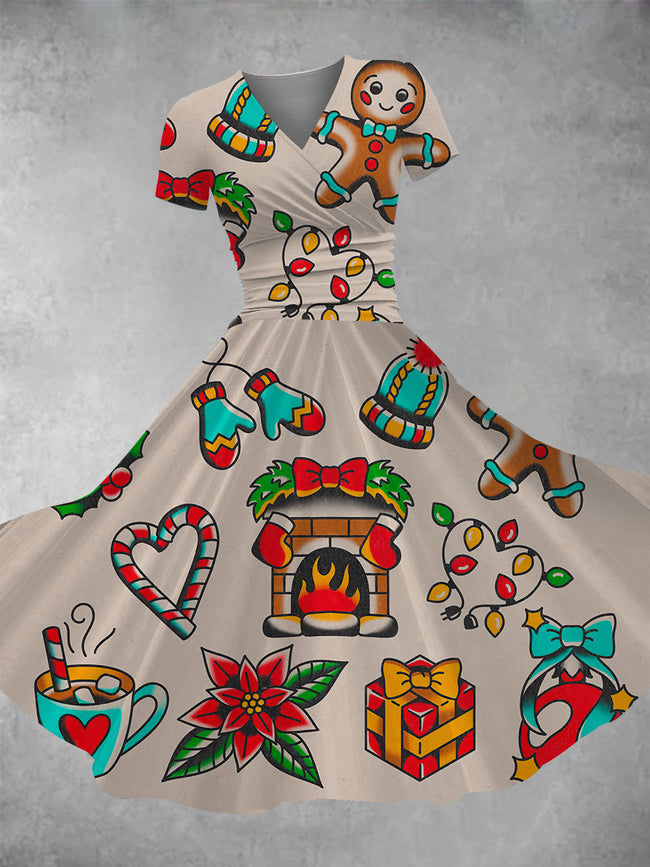 Women's Vintage Christmas Decoration Print Maxi Dress