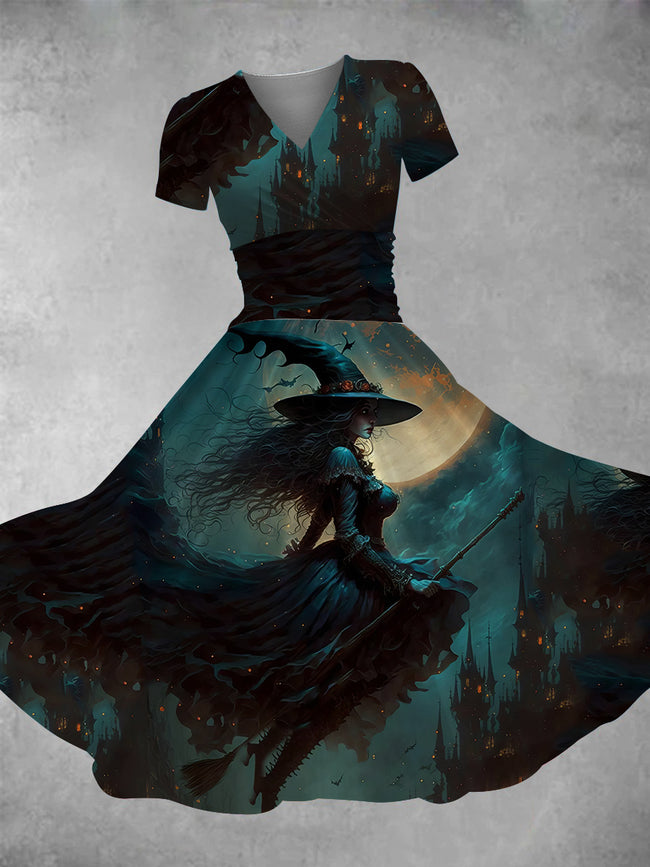 Women's Halloween Witch Print Maxi Dress