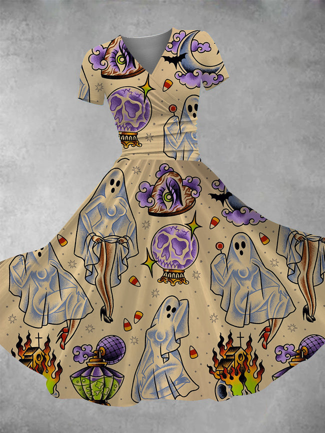 Women's Vintage Halloween Pin up Print Maxi Dress