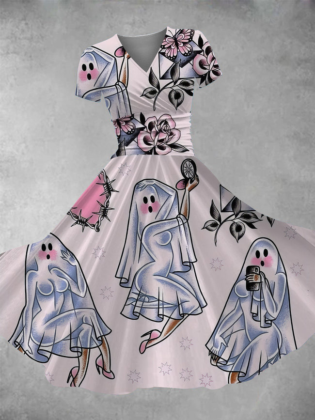Women's Halloween Ghost Print Maxi Dress