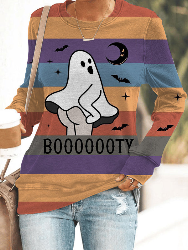 Halloween Ghost Print Long Sleeve Sweatshirt