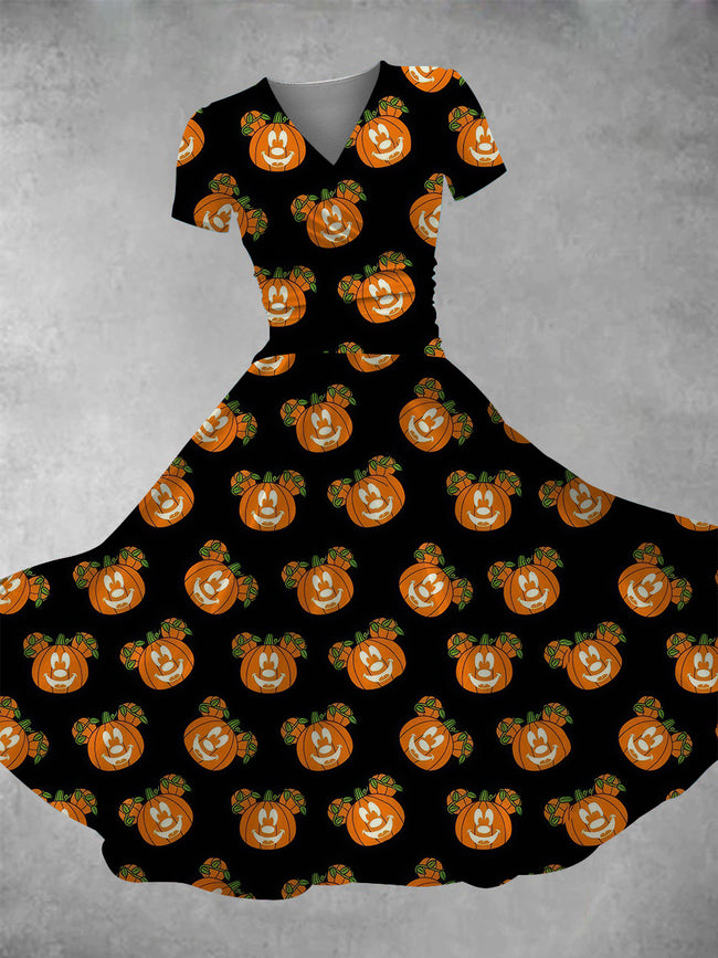 Women's Pumpkin Print Maxi Dress