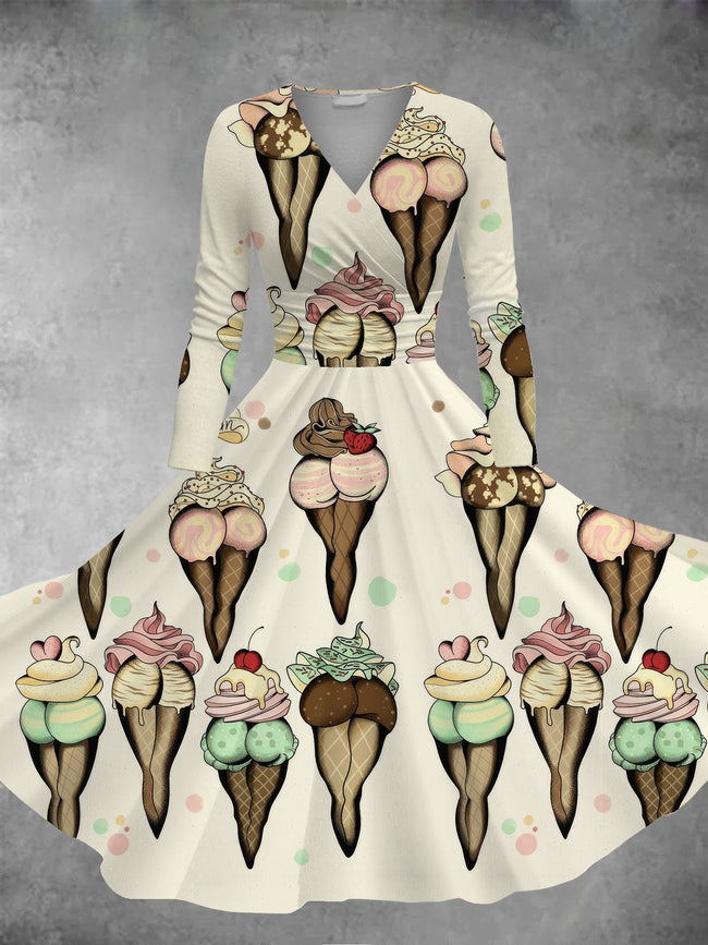 Women's Ice Cream Print Long Sleeve Maxi Dress
