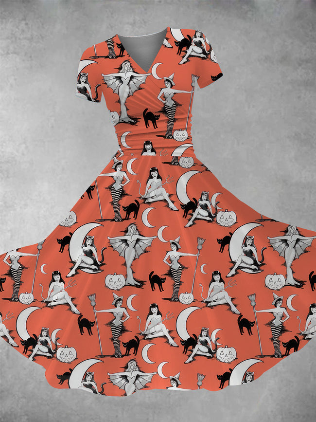 Women's Vintage Halloween Print Maxi Dress